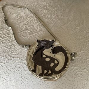 Just Cavalli Silver and Black Cat Shoulder Bag